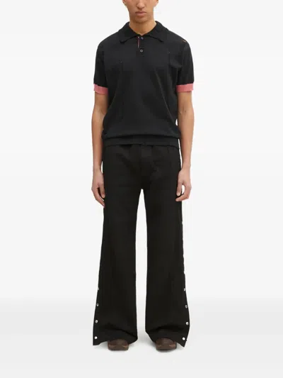 Andersson Bell Distressed Ribbed-trims Polo Shirt In Black