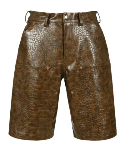 Andersson Bell Double Knee Faux-leather Shorts In Brown