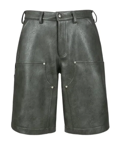 Andersson Bell Double Knee Faux-leather Shorts In Grey
