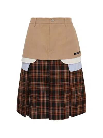 Andersson Bell Double-layered Pleated Midi Skirt In Brown