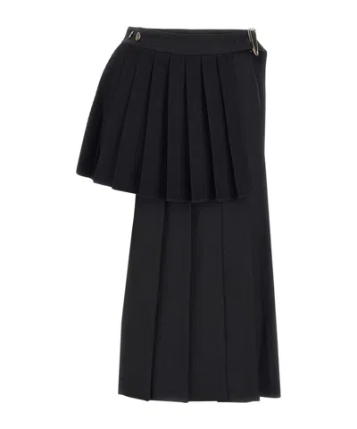 Andersson Bell Double Pleated Midi Skirt In Black