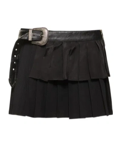 Andersson Bell Double-pleated Wool Mini Skirt In Black