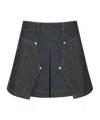 Andersson Bell Embroidery Panel Pleated Denim Miniskirt In Indigo