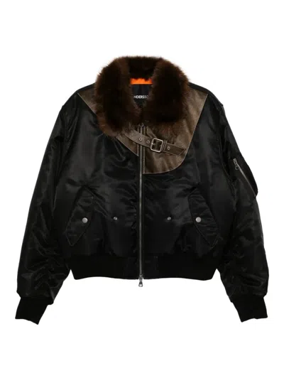 Andersson Bell Faux-fur Collar Leather-patch Bomber Jacket In Black