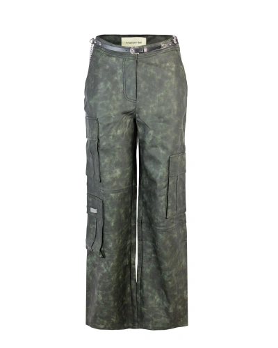 Andersson Bell Faux Leather Cargo Trousers In Khaki