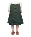 Andersson Bell Blue Custom Flare Layered Denim Midi Skirt In Green