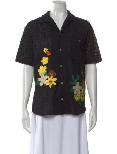 Pre-owned Andersson Bell Floral Print Short Sleeve Top In Black
