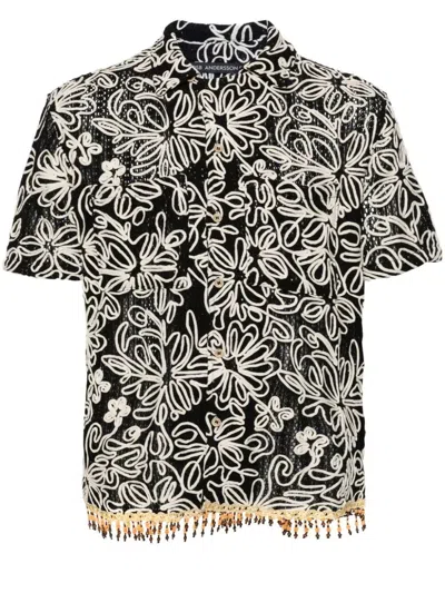 Andersson Bell `flower` Short Sleeve Shirt In Black  