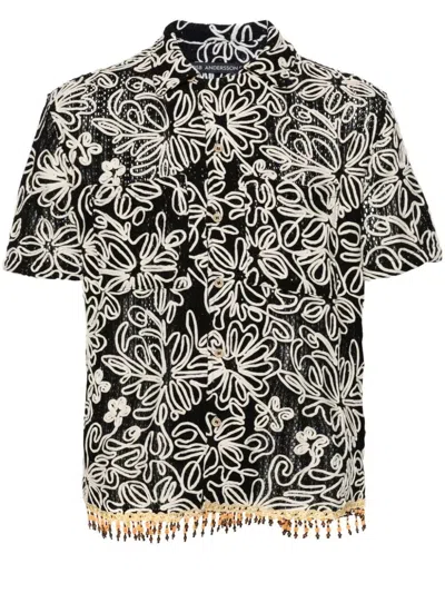 【関税込み】Andersson Bell ブラック Flower シャツ Flower Mushroom Embroidery Open Collar Shirt in Black – SVRN