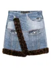 Andersson Bell Fur-edge Denim Skirt In Animal Print