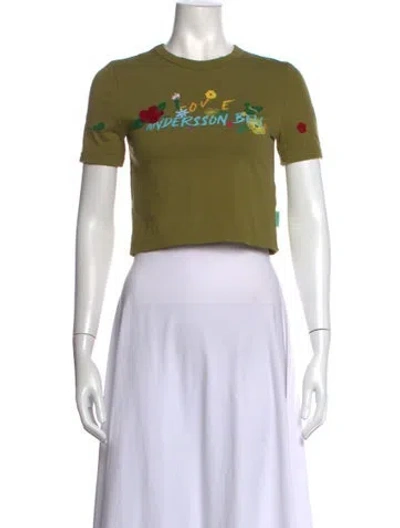 Pre-owned Andersson Bell Graphic Print Crew Neck Crop Top In Green