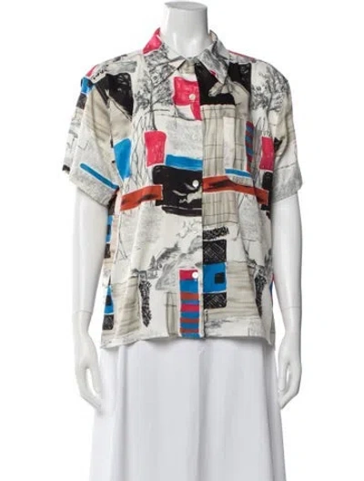 Pre-owned Andersson Bell Graphic Print Short Sleeve Button-up Top In White
