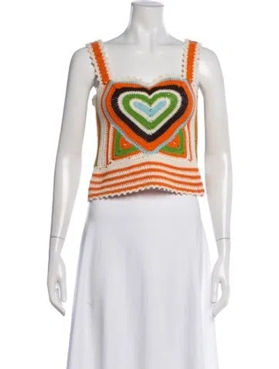 Pre-owned Andersson Bell Graphic Print Square Neckline Crop Top In Neutrals/orange