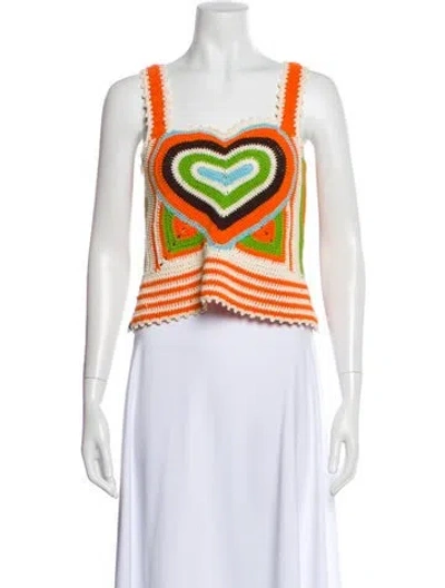 Pre-owned Andersson Bell Graphic Print Square Neckline Crop Top W/ Tags In Neutral