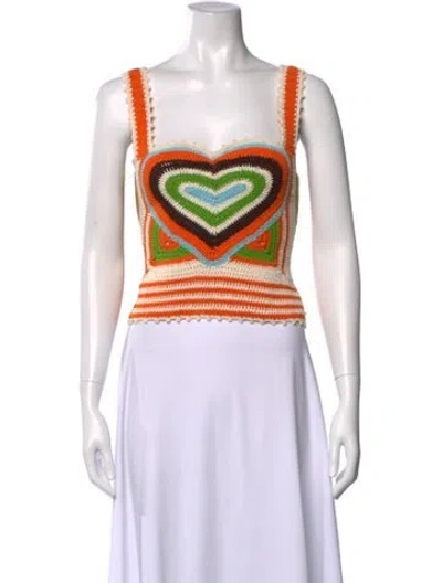 Pre-owned Andersson Bell Graphic Print Square Neckline Crop Top In White