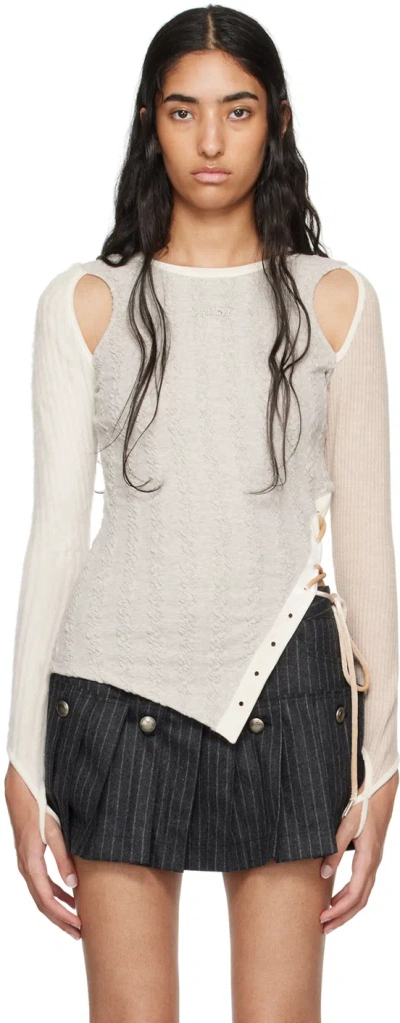 Andersson Bell Gray & Beige Braids Cutout Sweater In Oatmeal
