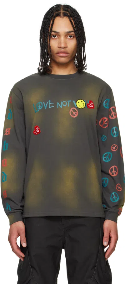 Andersson Bell Gray & Brown 'love' L/s T-shirt In Charcoal