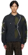 Andersson Bell Gray & Green Argyle Fisherman Polo Sweater In Multi