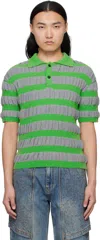 Andersson Bell Ruffle-knit Polo T-shirt In Grey/green