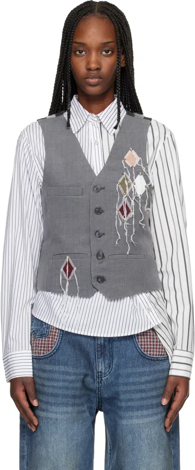 Andersson Bell Gray Back Knit Argyle Patched Vest