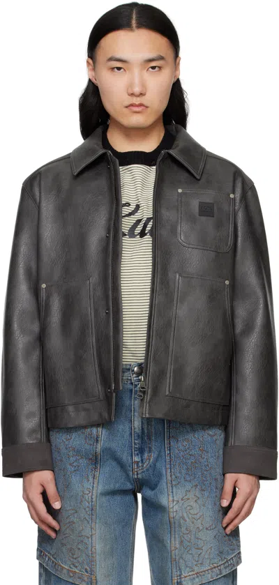 Andersson Bell Gray Carpenter Faux-leather Jacket In Charcoal