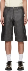 Andersson Bell Gray Double Knee Faux-leather Shorts In Charcoal