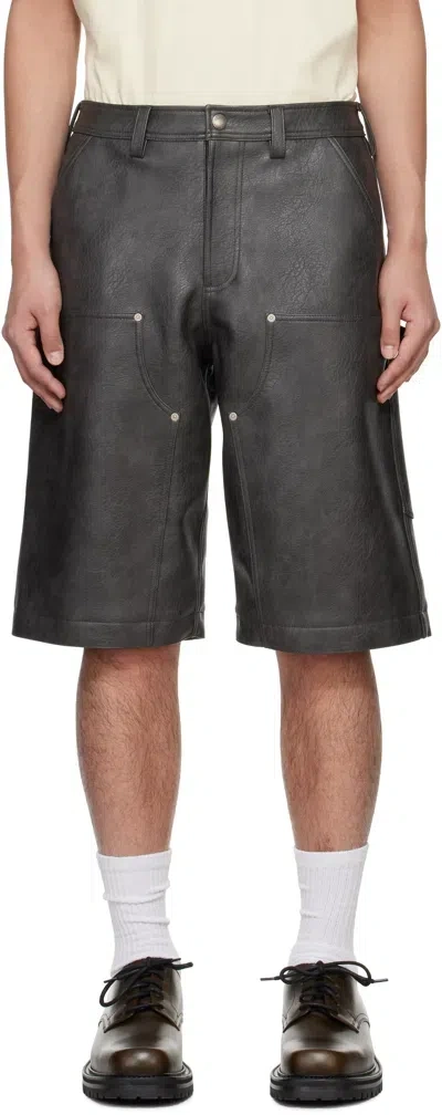 Andersson Bell Gray Double Knee Faux-leather Shorts In Charcoal