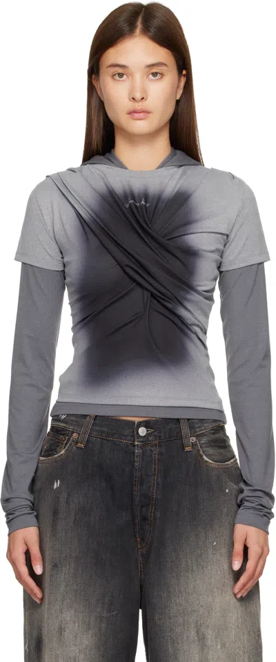 Andersson Bell Gray Gathered Jersey Hoodie & T-shirt Set