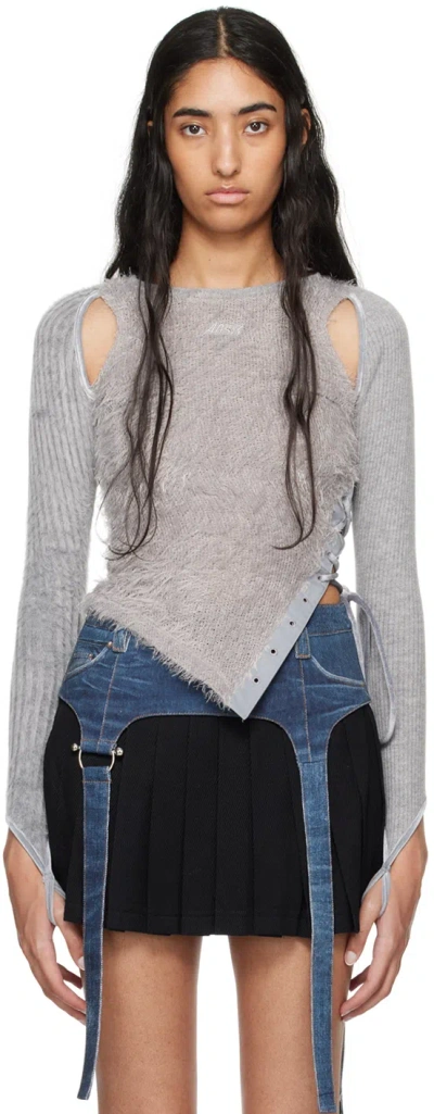 Andersson Bell Gray Hairy Cutout Sweater In Grey