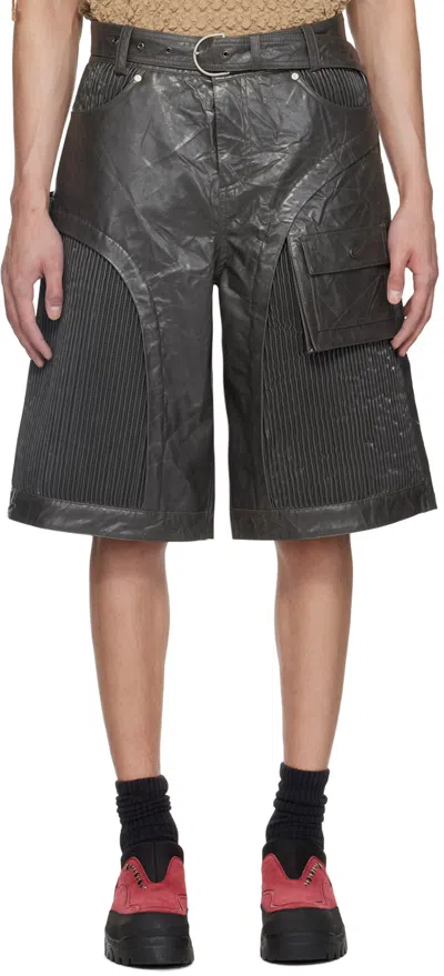 Andersson Bell Gray Sunbird Faux-leather Shorts In Grey