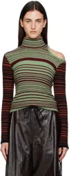Andersson Bell Green & Burgundy Elodie Multi Stripe Cut-out Turtleneck In Green