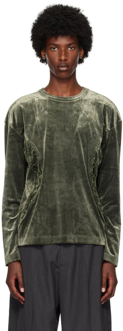 Andersson Bell Green Lace-up Sweater In Khaki