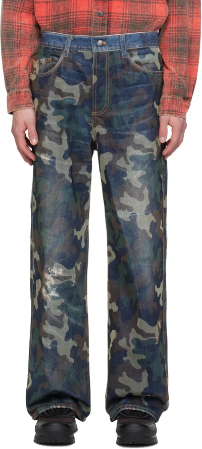Andersson Bell Unisex Mesh Layered Printed Denim Pants In Green