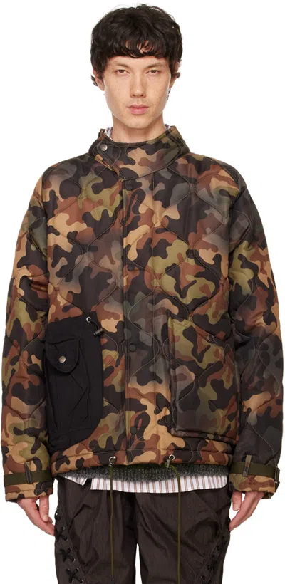 Andersson Bell Green Multi-pocket Camouflage Quilted Jacket In Sand