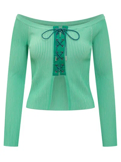 Andersson Bell Green Stripes Boat Neck Top