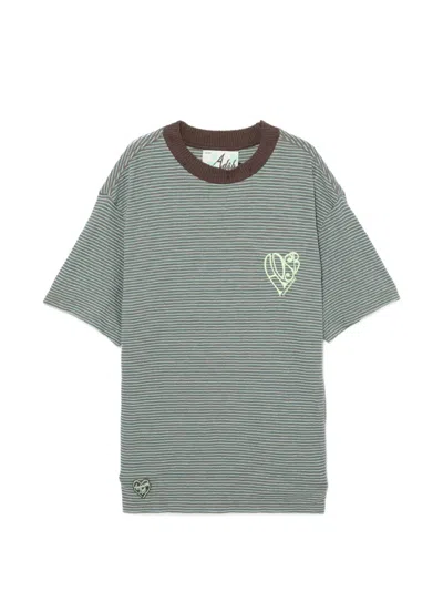 Andersson Bell Heart-logo Striped T-shirt In Green