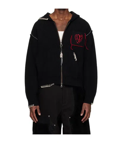 Andersson Bell Heart Logo Zip-up Hoodie In Black