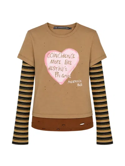 Andersson Bell Heart Message Layered T-shirt In Brown