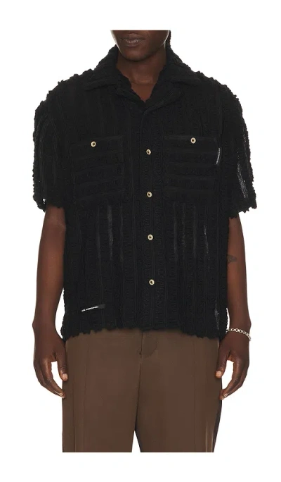 Andersson Bell Kenley Knitted Open Collar Shirt In Black