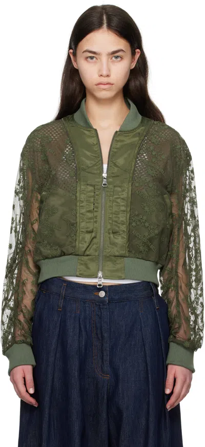Andersson Bell Khaki Layered Logo Lace Short Bomber Jacket In 绿色
