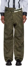 Andersson Bell Unisex Leopard Cross-over Wide Jeans In Khaki