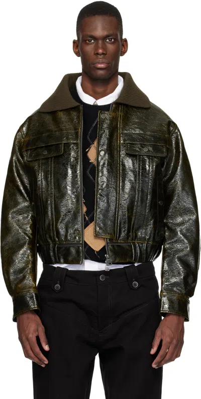 Andersson Bell Khaki Ortega26 Faux-leather Bomber Jacket