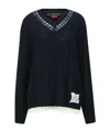 Shop Andersson Bell Lace Chunky V-neck Knit Sweater In Navy Blue