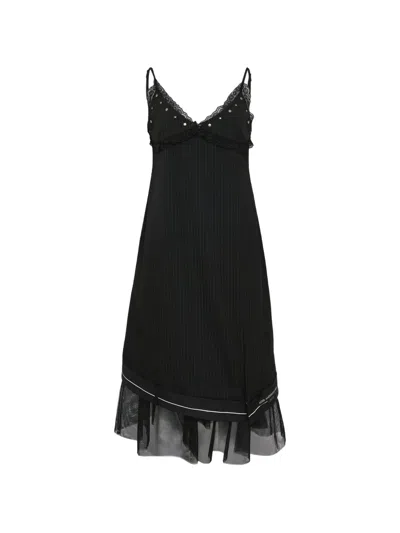 Andersson Bell Lace-detail Pinstripe Midi Dress In Black