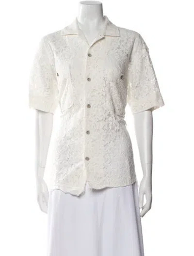 Pre-owned Andersson Bell Lace Pattern Short Sleeve Button-up Top In Neutral