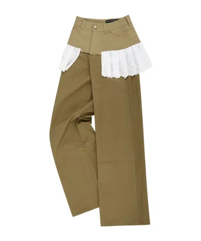 Andersson Bell Lace Pleats Skirt Trousers In Beige/white