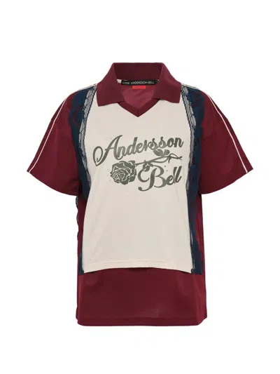 Andersson Bell Lace-trim Polo-collar T-shirt In Red