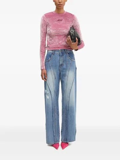 Andersson Bell Lace-up Velvet Top In Pink