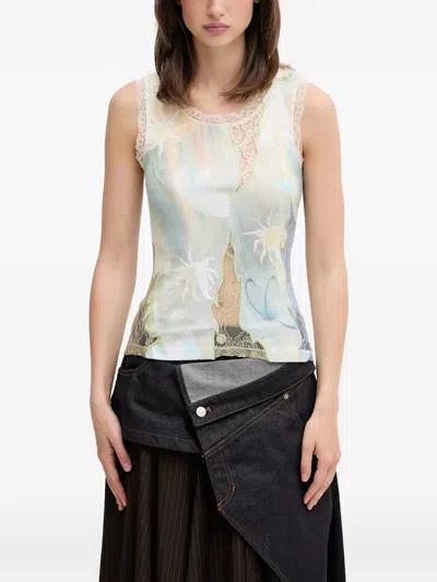 Andersson Bell Lace-trim Graphic-print Top In Brown