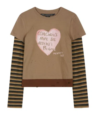 Andersson Bell Layered Heart Message Long Sleeve T-shirt In Brown